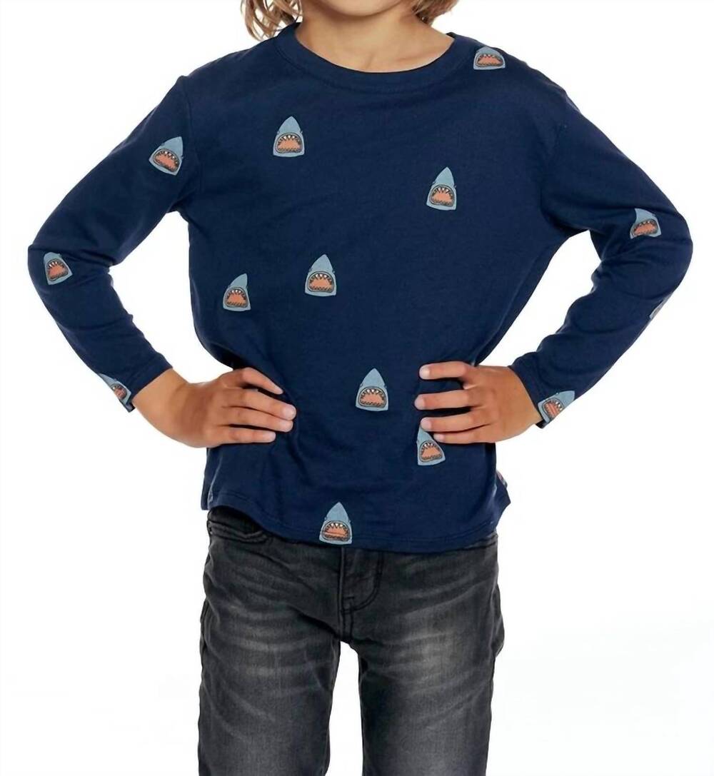 NEW CHASER shark bites long sleeve tee in blue